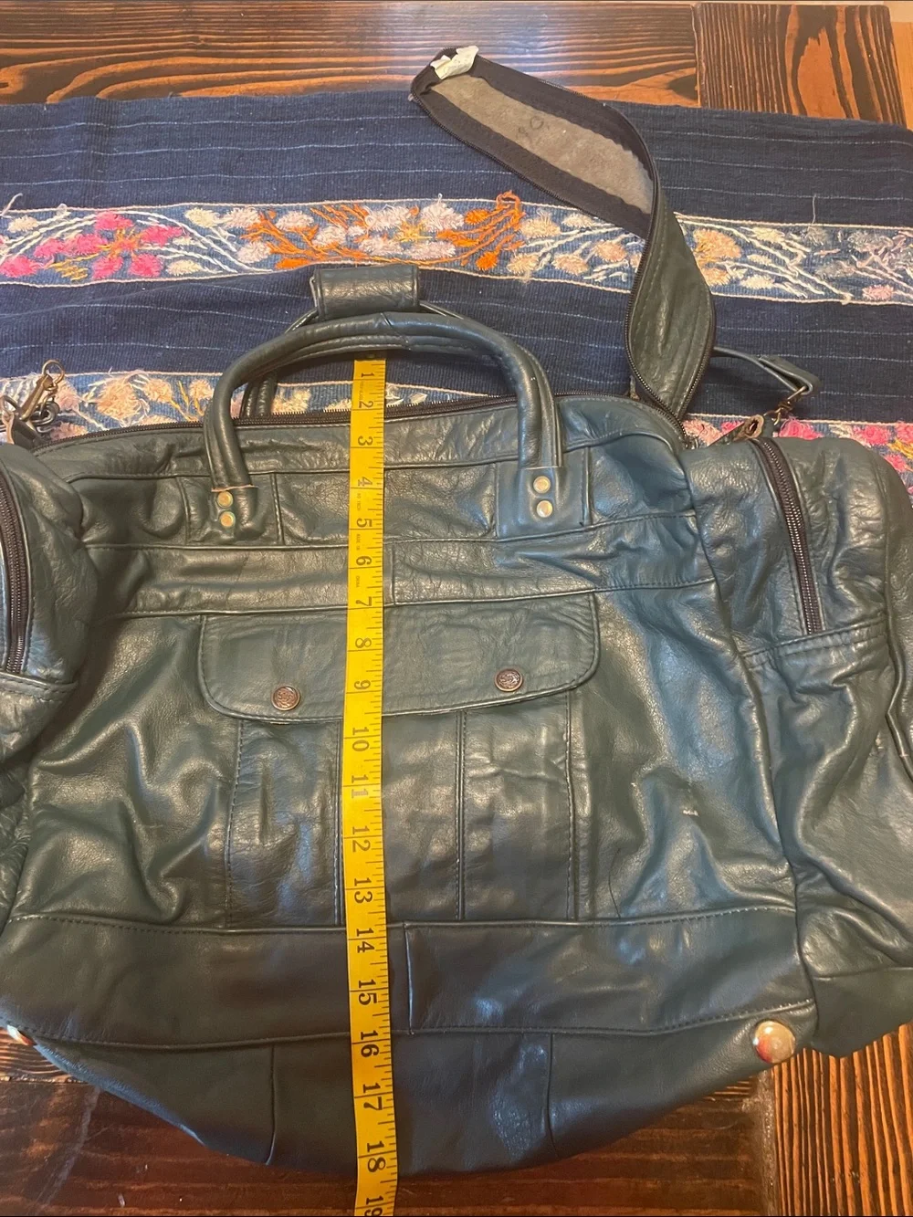 Hecho en Mexico Vintage Leather Weekender Tote Bag in Dark Teal Unisex